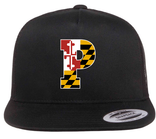Black / Black Flat bill Trucker Embroidered P!